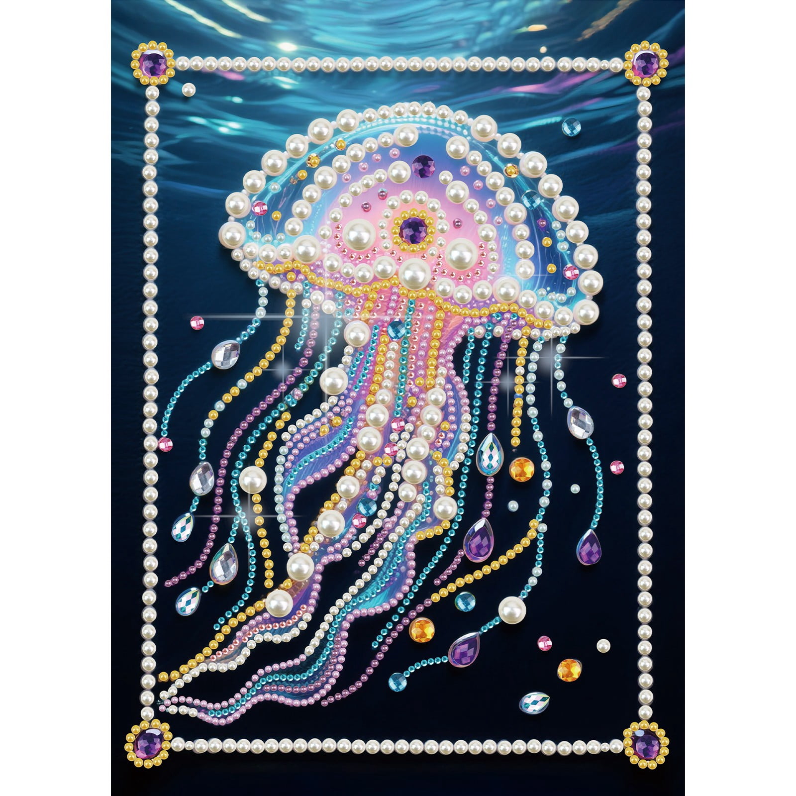 FLOPESN DIY Gemstone Pearl Painting Kit - 9.84x13.78 Inch Frameless Colourful Canvas Art for Adults, Stress Relief Craft & Home Wall Decor-Jellyfish-1