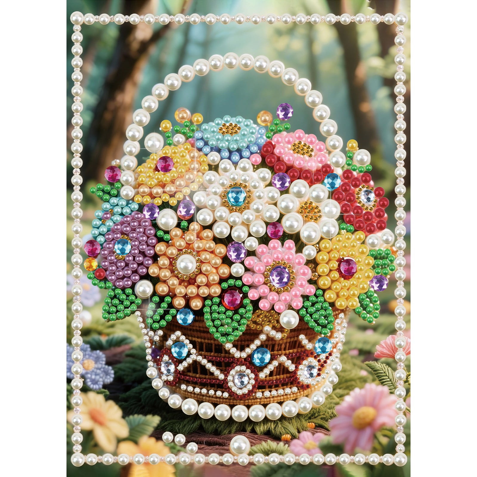 FLOPESN DIY Gemstone Pearl Painting Kit - 9.84x13.78 Inch Frameless Colourful Canvas Art for Adults, Stress Relief Craft & Home Wall Decor-Basket