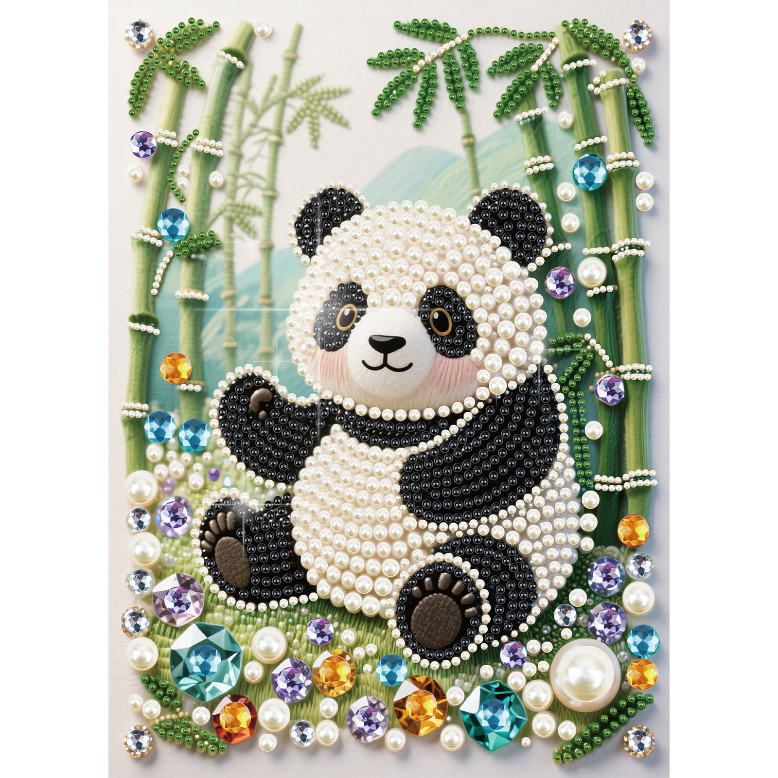 FLOPESN DIY Gemstone Pearl Painting Kit - 9.84x13.78 Inch Frameless Colourful Canvas Art for Adults, Stress Relief Craft & Home Wall Decor-Panda