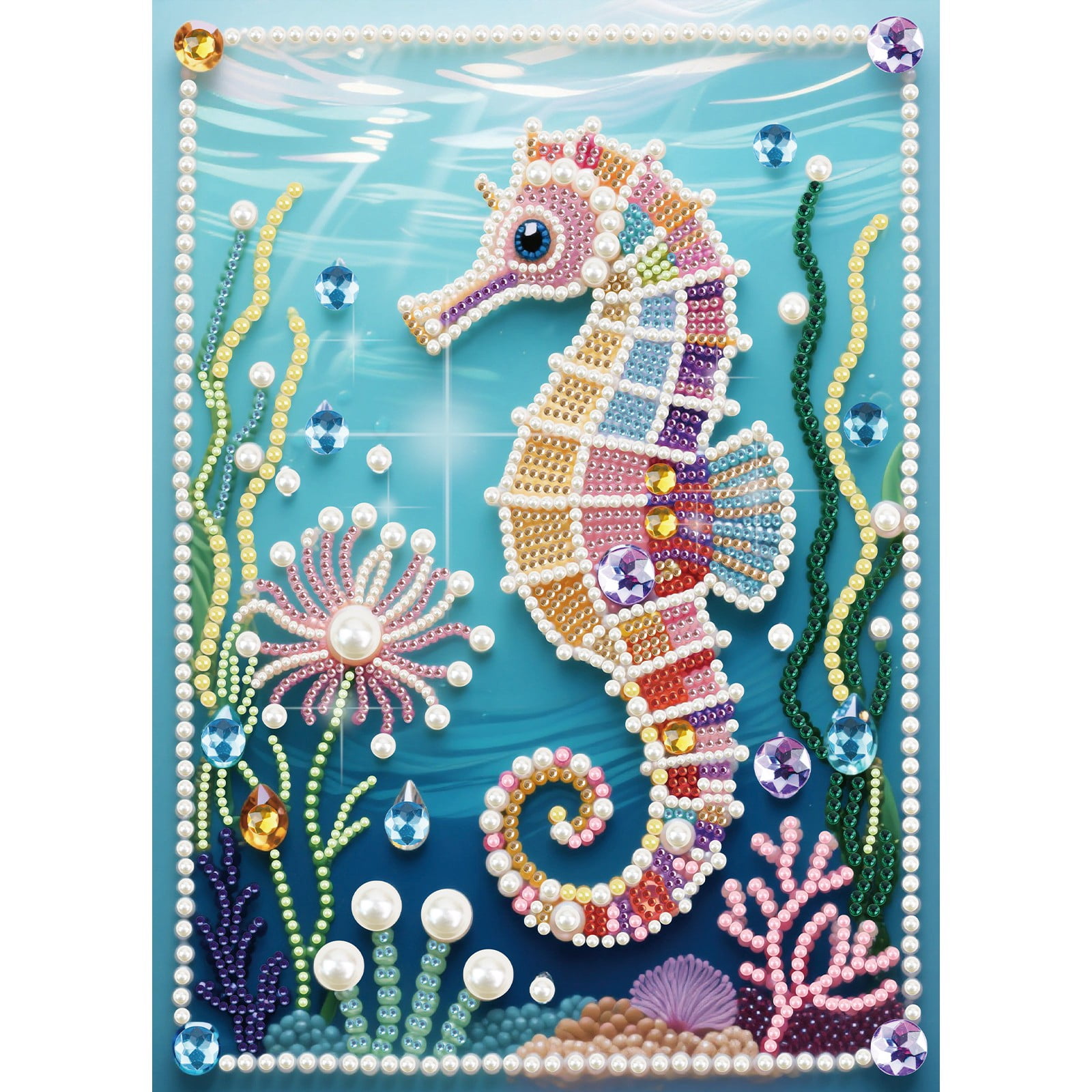 FLOPESN DIY Gemstone Pearl Painting Kit - 9.84x13.78 Inch Frameless Colourful Canvas Art for Adults, Stress Relief Craft & Home Wall Decor-Seahorse