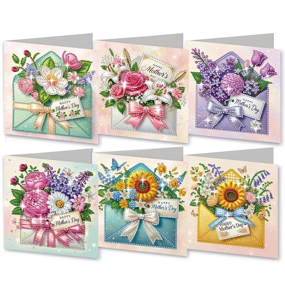 FLOPESN DIY Mother's Day Diamond Art Greeting Card Kit with White Envelope, 5.91X11.81in Envelope Theme, Creative Design Blessing Gift Folding Card Set