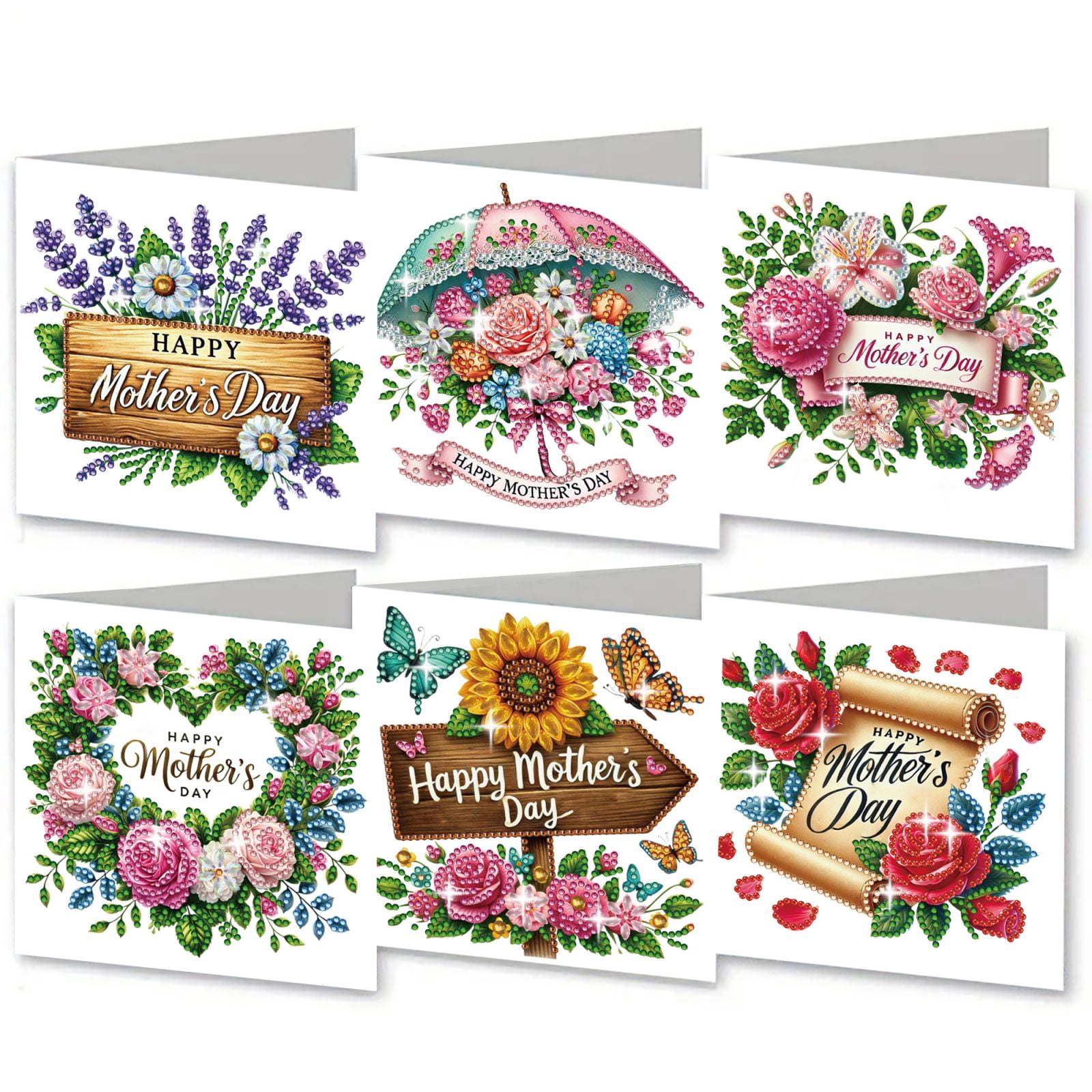 FLOPESN DIY Mother's Day Diamond Art Greeting Card Kit with White Envelope, 5.91X11.81in Flowers Theme, Creative Design Blessing Gift Folding Card Set