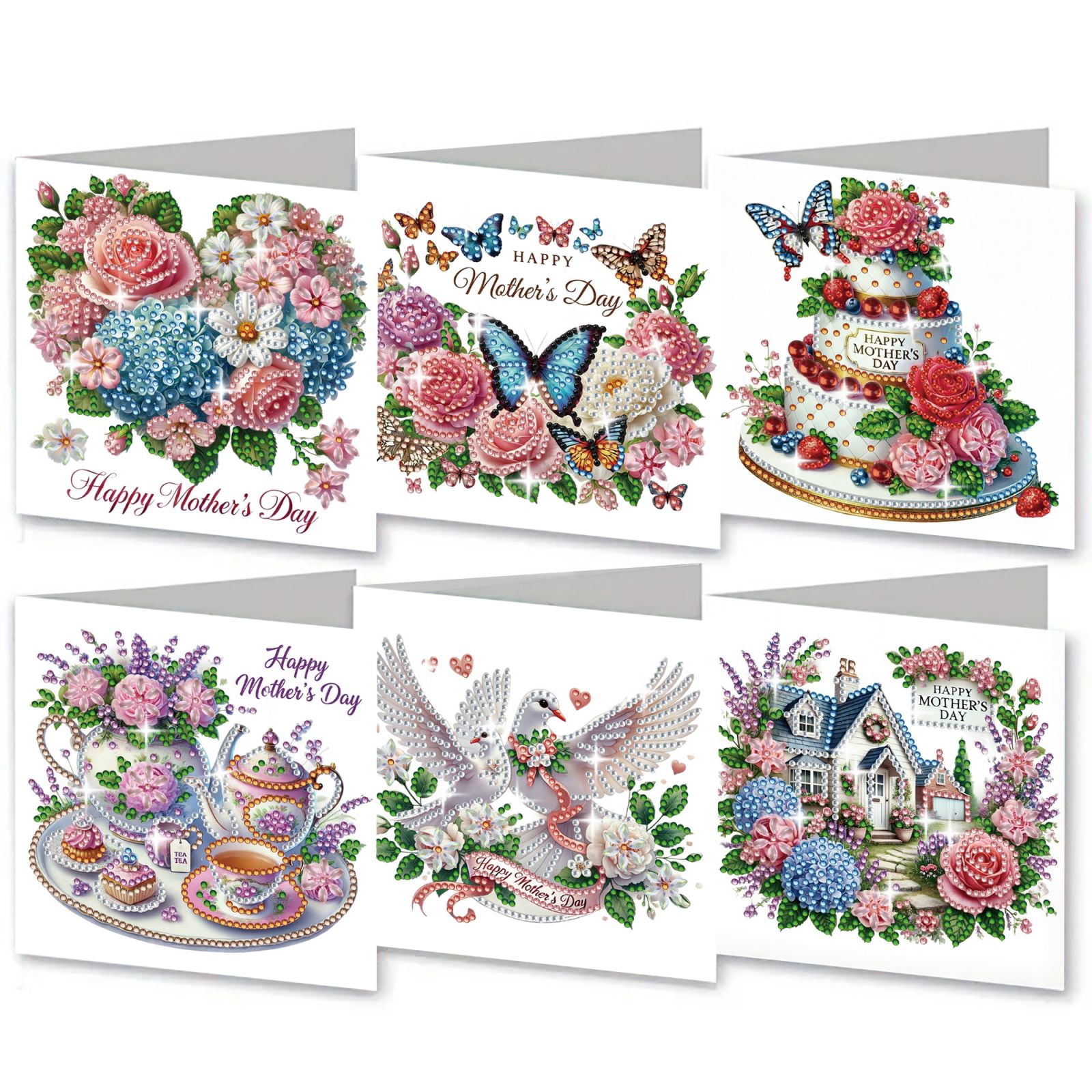 FLOPESN DIY Mother's Day Diamond Art Greeting Card Kit with White Envelope, 5.91X11.81in Flowers Theme, Creative Design Blessing Gift Folding Card Set