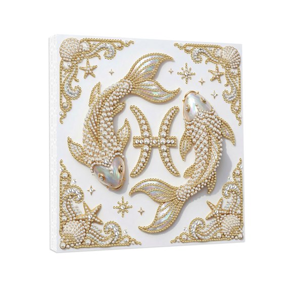 FLOPESN DIY Pearl Painting with Frame - Creative Design of the Twelve Zodiac Signs, Handmade Healing and Stress-Relieving Home Wall Decoration, 9.84X9.84in, with Frame Tools(White canvas)