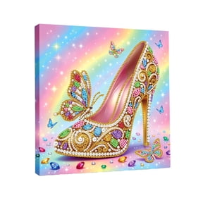 FLOPESN DIY Pearl Painting with Frame,Self-Adhesive, Healing, Stress-Relieving Home Wall Decoration, Framed Painting with Frame Tools Colored Canvas-High Heel