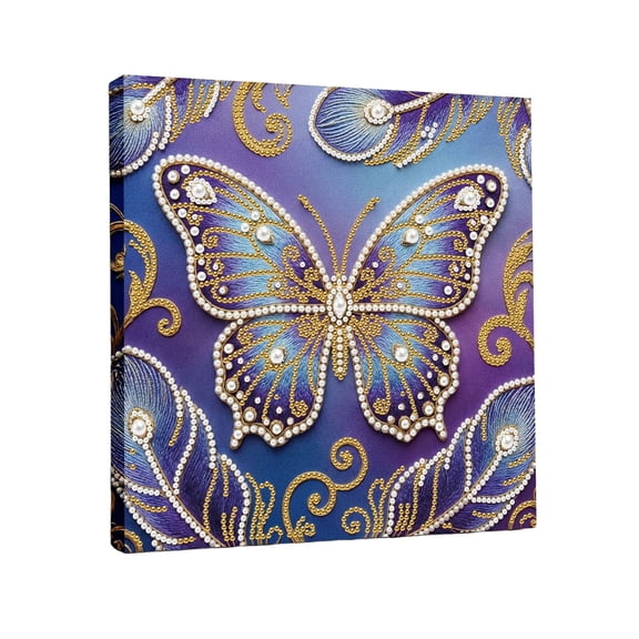 FLOPESN DIY Pearl Painting with Frame,Self-Adhesive, Healing, Stress-Relieving Home Wall Decoration, Painting with Colored Canvas Frame Tools-Butterfly
