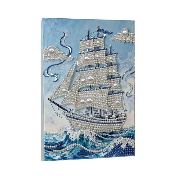 FLOPESN DIY Pearl Painting with Frame,Self-Adhesive, Healing, Stress-Relieving Home Wall Decoration, Painting with Colored Canvas Frame Tools-Sailboat-1