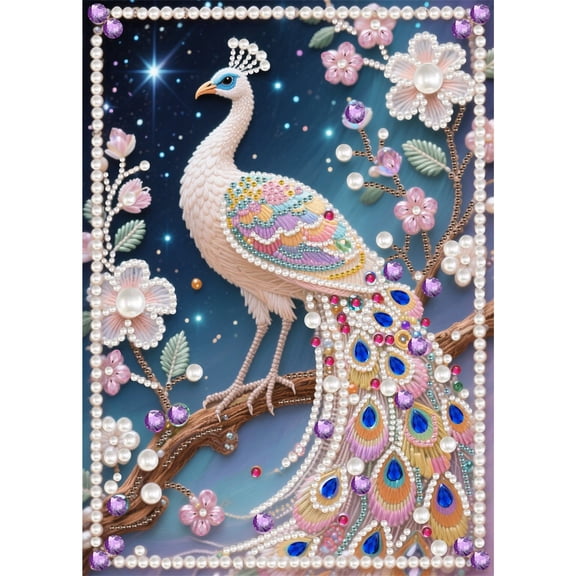 FLOPESN DIY Pearl Painting Kit, 9.84x13.78 inch Peafowl Designs, Adult Craft for Stress Relief & Wall Art, Rhinestone Dot Painting Gift (Unframed)