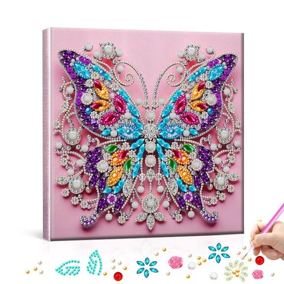 FLOPESN DIY Pearl Painting Kit with Wood Frame, 11.42x11.42 Inch Home Wall Art Decor, Mindful Adult Craft for Stress Relief and Relaxation-Butterfly-1