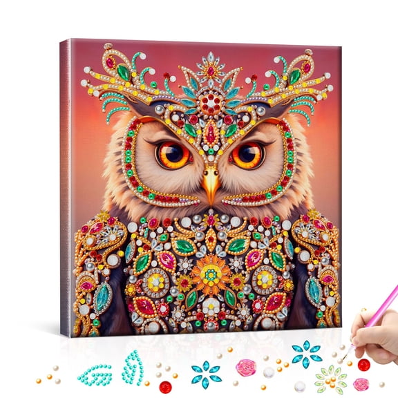 FLOPESN DIY Pearl Painting Kit with Wood Frame, 11.42x11.42 Inch Home Wall Art Decor, Mindful Adult Craft for Stress Relief and Relaxation-Owl-2
