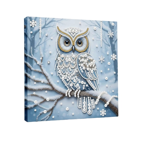 FLOPESN DIY Pearl Painting with Frame,Self-Adhesive, Healing, Stress-Relieving Home Wall Decoration, Painting with Colored Canvas Frame Tools-Owl