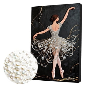 FLOPESN DIY Pearl Painting withFrame,Self-Adhesive, Healing, Stress-Relieving Home Wall Decoration, Painting with Black Canvas Frame Tools-Ballet Dancer