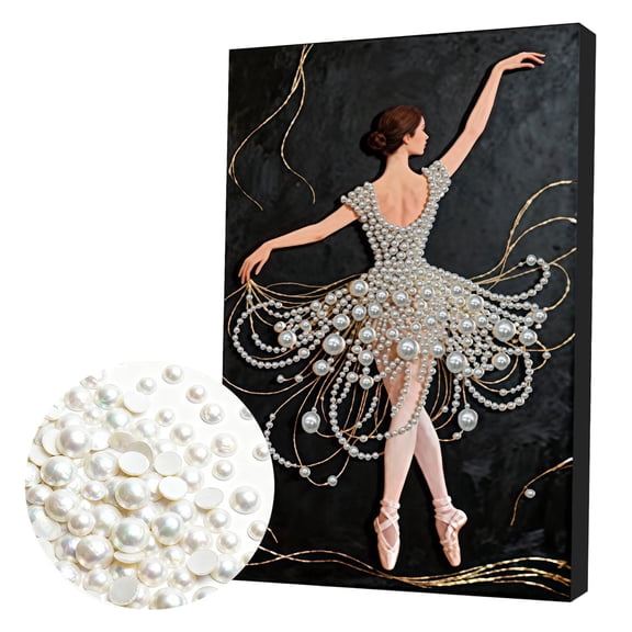 FLOPESN DIY Pearl Painting withFrame,Self-Adhesive, Healing, Stress-Relieving Home Wall Decoration, Painting with Black Canvas Frame Tools-Ballet Dancer
