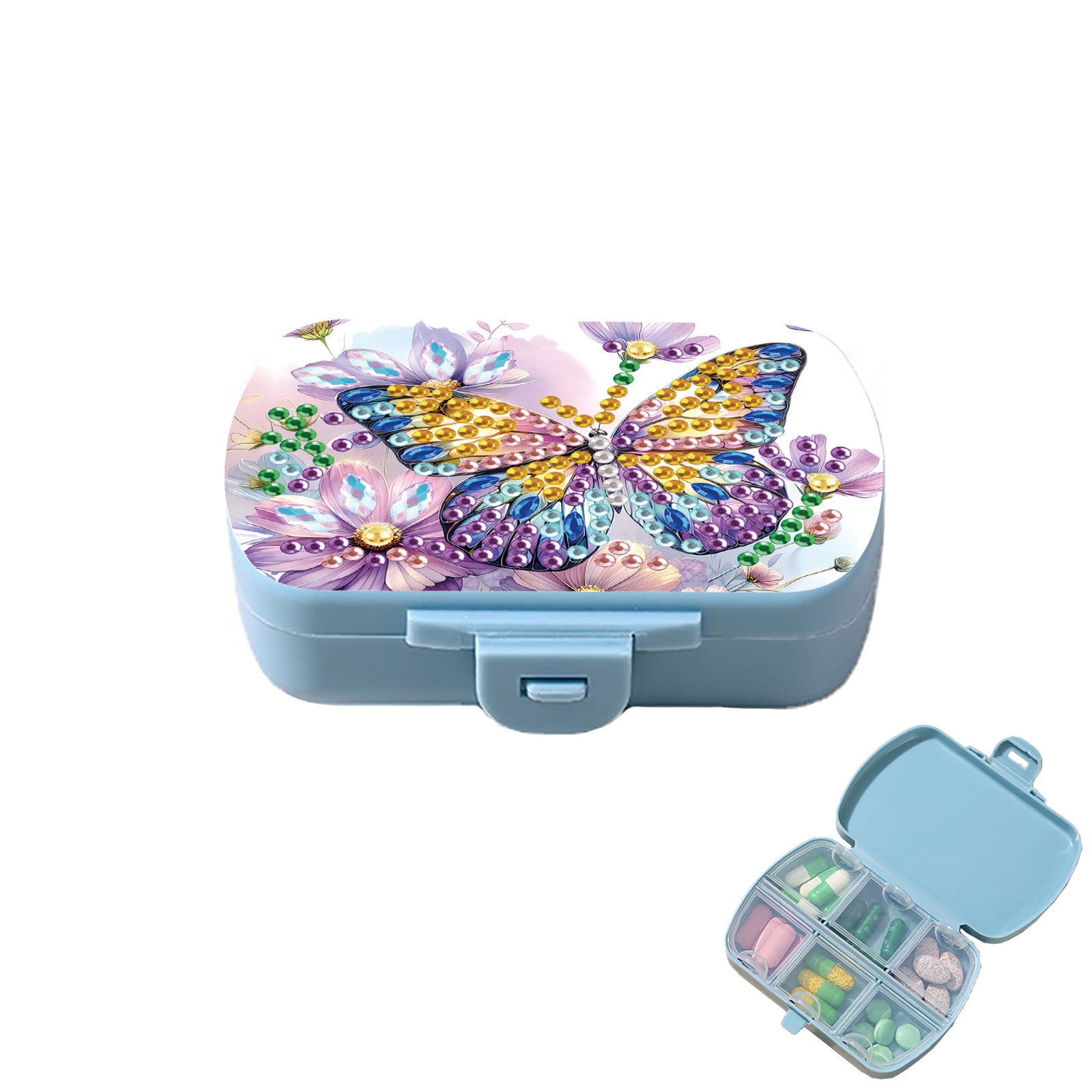 FLOPESN Diamond Art Painting Mini Storage Box with 6-Grid,Creative Design Compact Portable Small Case for Purse Travel Daily- Butterfly
