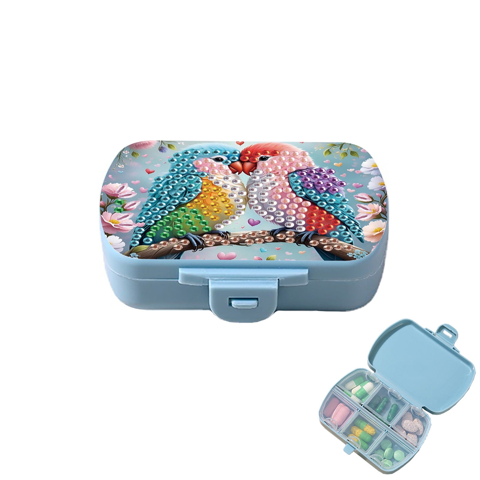 FLOPESN Diamond Art Painting Mini Storage Box with 6-Grid,Creative Design Compact Portable Small Case for Purse Travel Daily- Colorful Bird