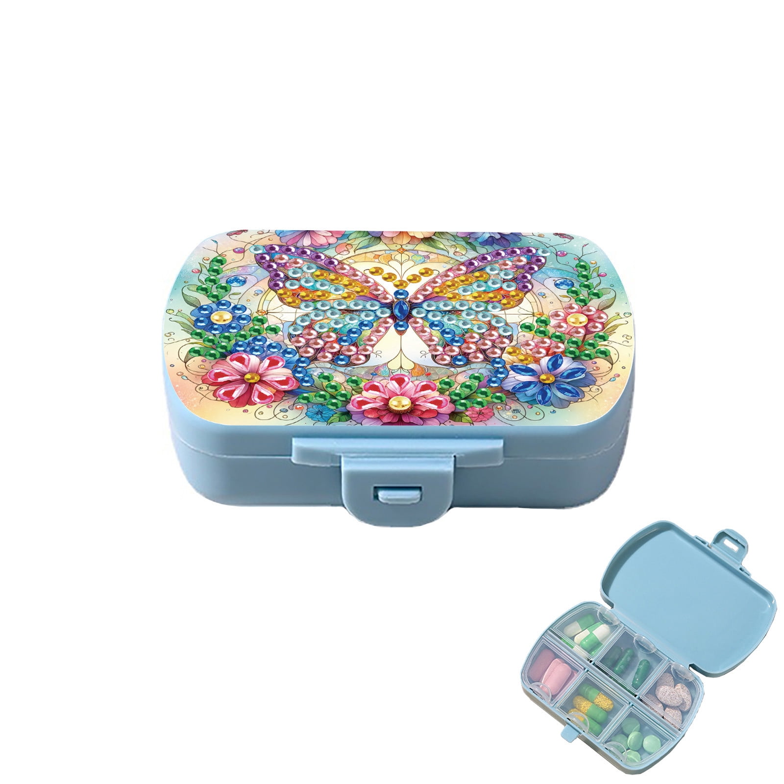 FLOPESN Diamond Art Painting Mini Storage Box with 6-Grid,Creative Design Compact Portable Small Case for Purse Travel Daily- Colorful Butterfly