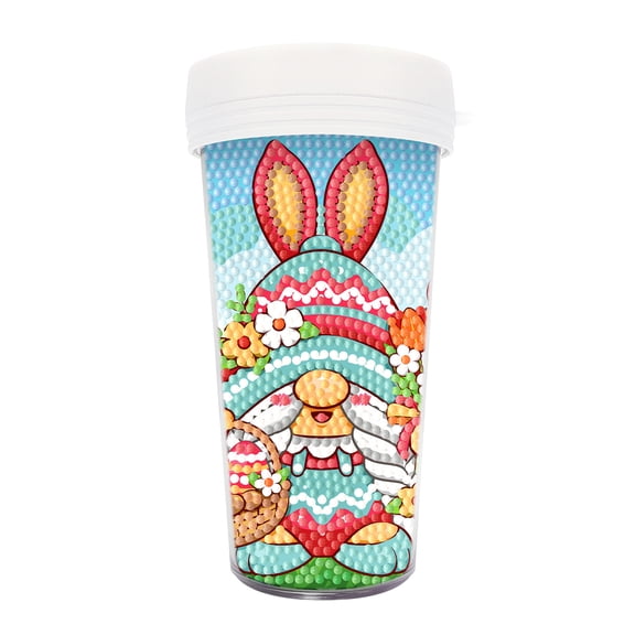 FLOPESN Easter Bunny Egg Diamond Painted Water Cup, 3D Diamond Art Tumbler with Straw Lid, DIY Craft Decorative Gift