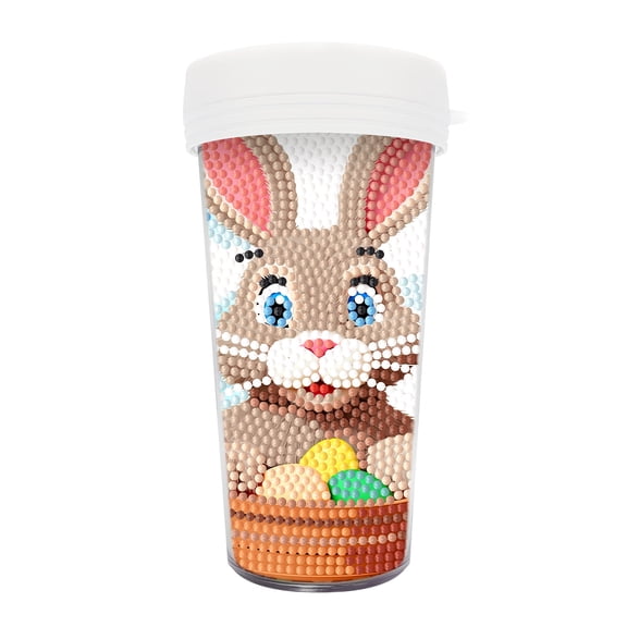 FLOPESN Easter Bunny Egg Diamond Painted Water Cup, 3D Diamond Art Tumbler with Straw Lid, DIY Craft Decorative Gift