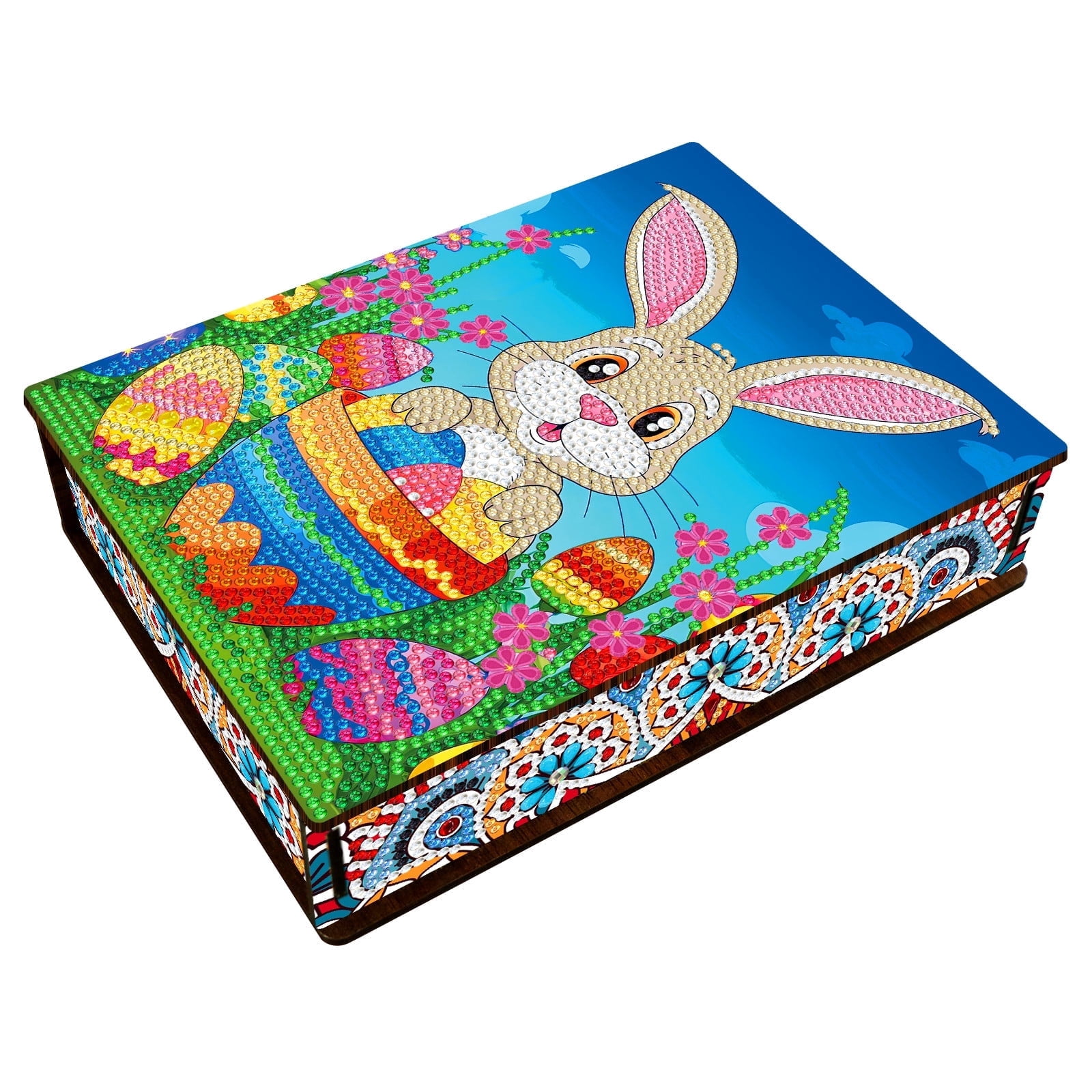 FLOPESN Easter Bunny Eggs DIY Diamond Art Painting Storage Box, Diamond Painting Large Capacity Holiday Storage Box placable jewelry, cosmetics, and small items
