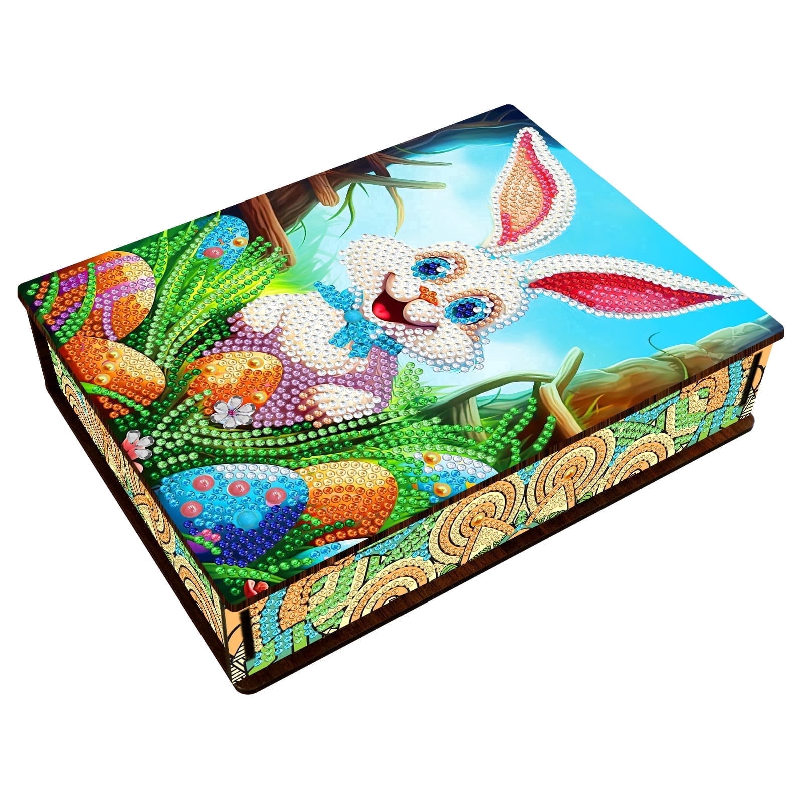 FLOPESN Easter Bunny Eggs DIY Diamond Art Painting Storage Box, Diamond Painting Large Capacity Holiday Storage Box placable jewelry, cosmetics, and small items