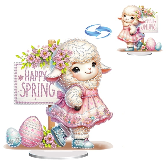 FLOPESN Easter DIY Diamond Art Painting Desktop Ornaments,Single-Sided Diamond Creative Design Home Decor Craft for beginner -Little sheep ornaments 3