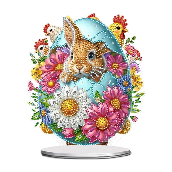 FLOPESN Easter DIY Diamond Art Painting Desktop Ornaments,Single-Sided Diamond Creative Design Home Decor Craft for beginner -Easter Bunny Egg