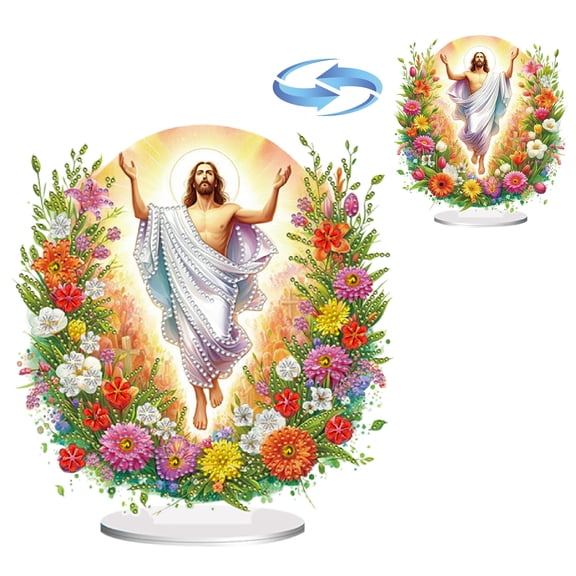FLOPESN Easter DIY Diamond Art Painting Desktop Ornaments,Single-Sided Diamond Creative Design Home Decor Craft for beginner -Jesus2