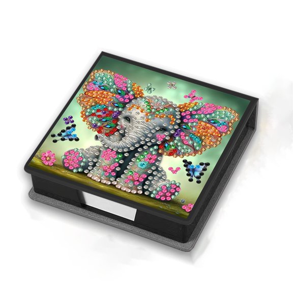 FLOPESN Elephant Diamond Art Note Box, Leather Message Paper Storage Organizer with 160 Notes, DIY Craft Kit
