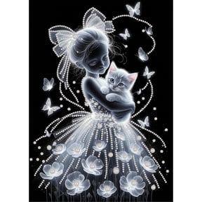 FLOPESN Gemstone Pearl Diamond Art Painting Kits Frameless, Creative Design Handmade Home Wall Decoration with Tools, Pattern Size 9.84x13.78in -Kitten