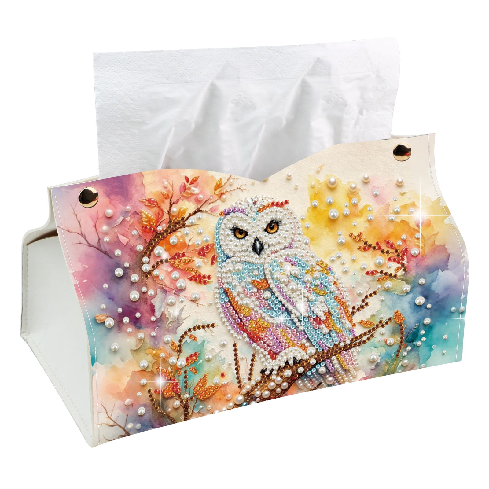 FLOPESN Owl Diamond Art Storage Bag, PU Leather Desktop Jewelry Tissue ...
