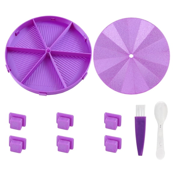 FLOPESN Round Diamond Art Storage Tray, Multi-Compartment Divider Dish with Tools, DIY Accessory Organizer Purple