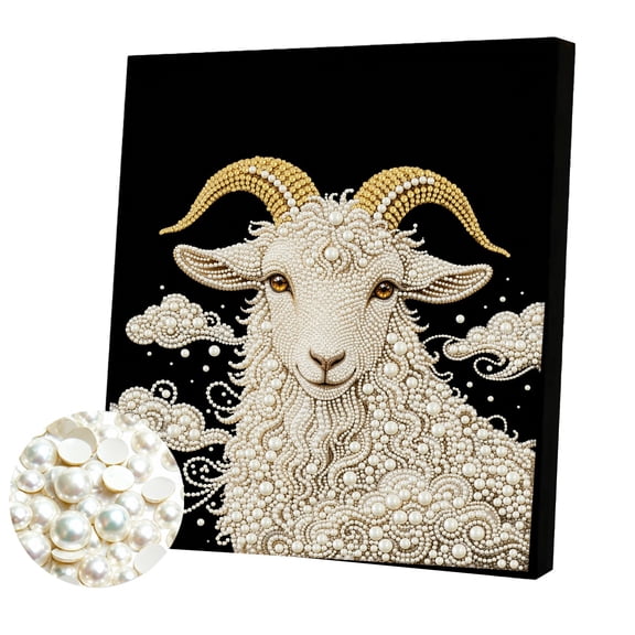 FLOPESN Sheep Zodiac Diamond Pearl Art Framed Painting, 11.8x11.8in Black Canvas Home Wall Decor, DIY Craft Kit