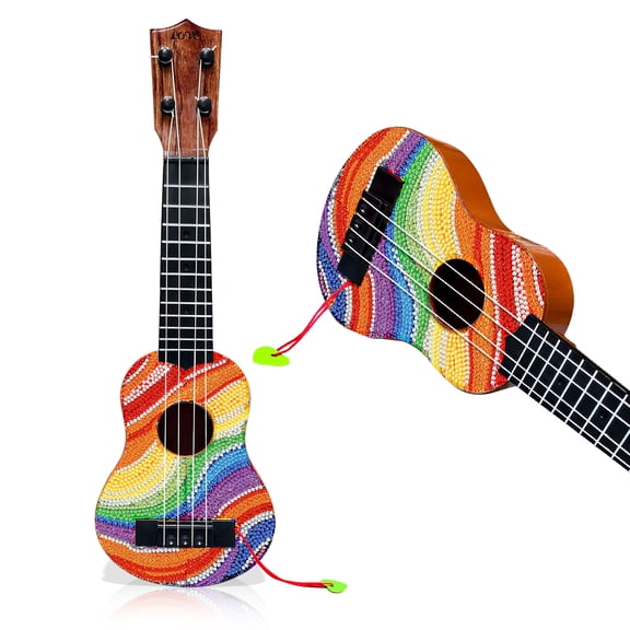 FLOPESN Ukulele Instrument DIY Diamond Painting Board, Creative Design Non-Wooden Playable, Creative Gift Hawaiian Mini Guitar-Colored Lines