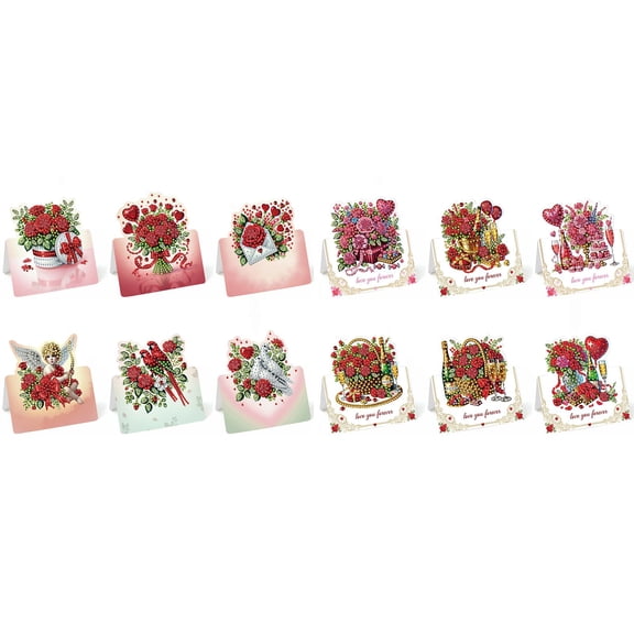 FLOPESN Valentine's Day 3D Diamond Art Greeting Card, Floral Design 11.5x11.5cm Folded Card with Envelope, Custom DIY Craft Gift Set