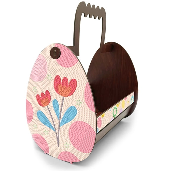 FLOPESN Wooden Easter Flowers DIY Diamond Art Painting Basket, 8.26*8.85in,Snack Box Small Parts Jewelry Storage Home Decor