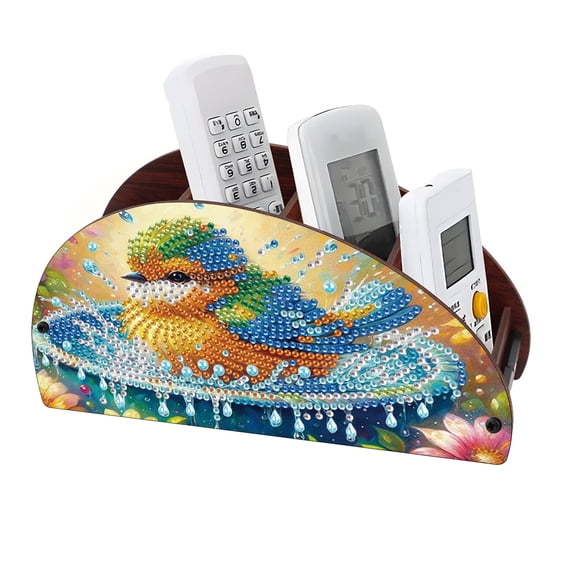 FLOPESN Wooden Multi-grid Storage Box DIY Diamond Art PaintingKits,Creative Design Half Moon Arc Home Decoration Desktop-Bird-2