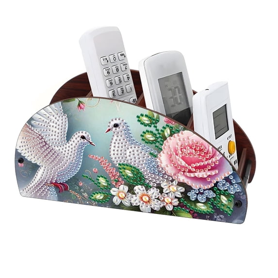 FLOPESN Wooden Multi-grid Storage Box DIY Diamond Art PaintingKits,Creative Design Half Moon Arc Home Decoration Desktop-Pigeon-2