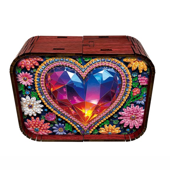 FLOPESN Wooden Music Box DIY Diamond Art Painting Kits,Creative Design Fun Home Decor Gift For Birthday Holiday-Heart-Shaped
