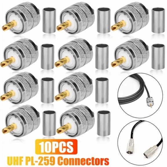 FLORA- 10Pcs Uhf Pl-259 Male Crimp Connectors Coax Cable Adapter For Rg8X Lmr240 Wire