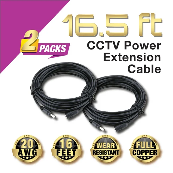 FLORA- 2X Power Supply Extension Cable 5M Meters Standard Cord For Cctv Security Camera