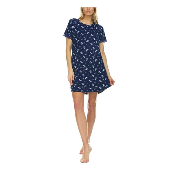 FLORA Intimates Blue Lace Trim Floral Nightgown Juniors L