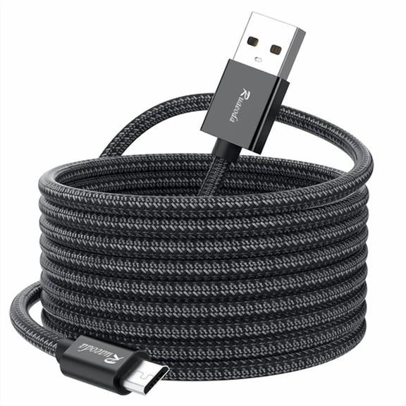 FLORA- Long Micro Usb Cable Android Charger 20Ft With Gold-Plated 20Ft, Nylon Braid