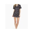 thumbnail image 1 of FLORA Sets Black Patterned Short Sleeve V Neck Button Up Lounge Shorts Sleepwear  Size M, 1 of 2