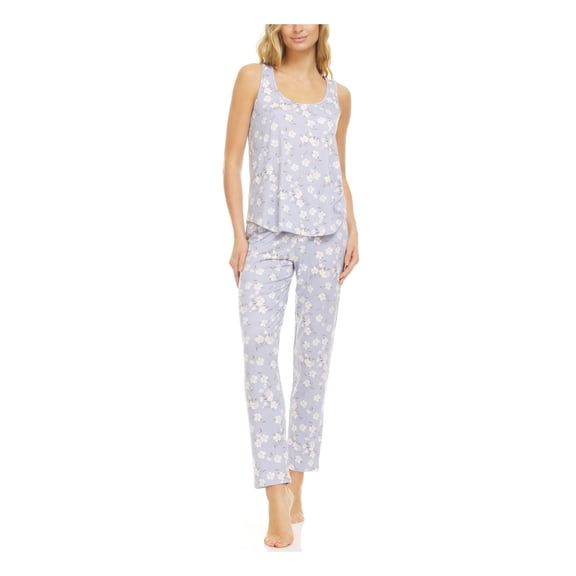 FLORA Sets Navy Stretch Lace Floral Sleeveless Scoop Neck Tank Straight leg Everyday Size M