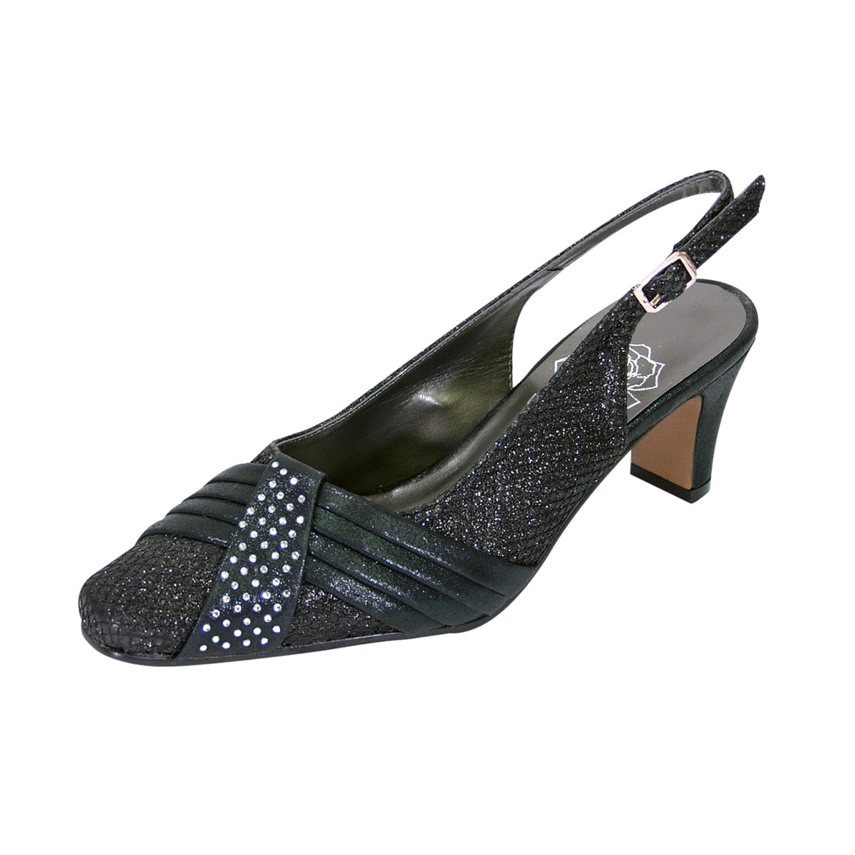 FLORAL Abagail Women's Wide Width Pleated Upper Crystals Closed Toe Slingback BLACK 9.5