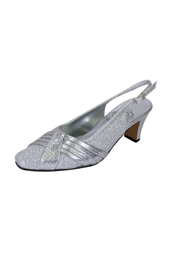Abagail Women's Wide Width Pleated Upper Crystals Closed Toe Slingback SILVER 5