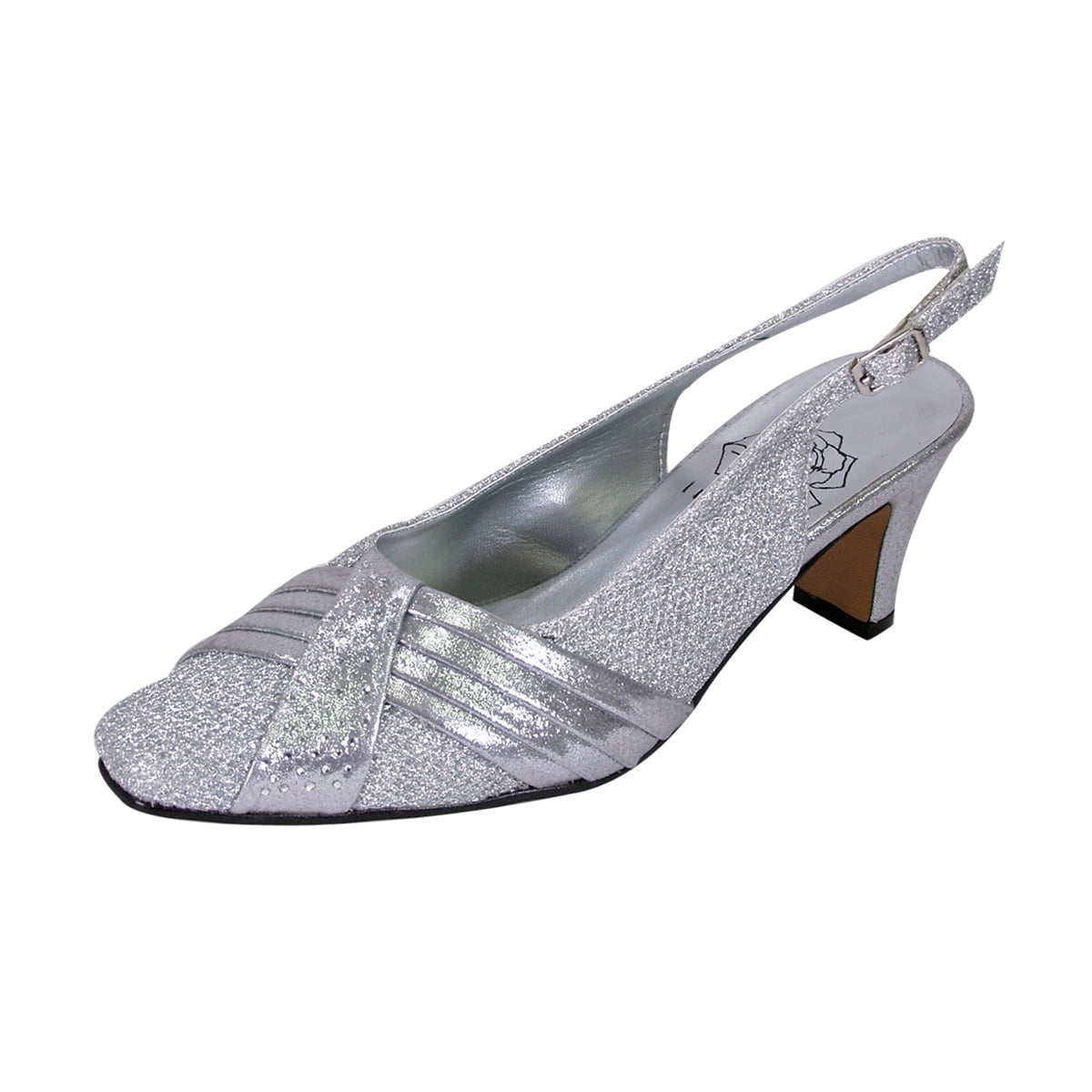 FLORAL Abagail Women's Wide Width Pleated Upper Crystals Closed Toe Slingback SILVER 6