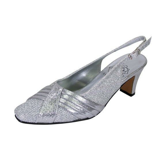 FLORAL Abagail Women's Wide Width Pleated Upper Crystals Closed Toe Slingback SILVER 8.5