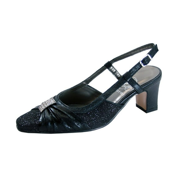 FLORAL Alba Women Wide Width Dress Slingback Metallic Shoes With Ornament BLACK 6.5