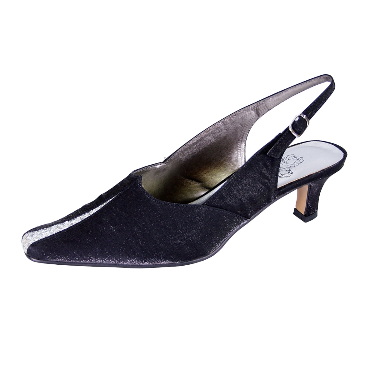 FLORAL Alexis Women's Wide Width Elegant Pointed Toe Slingback Dress Shoes for Evening, Dinner, Prom and Work BLACK 7